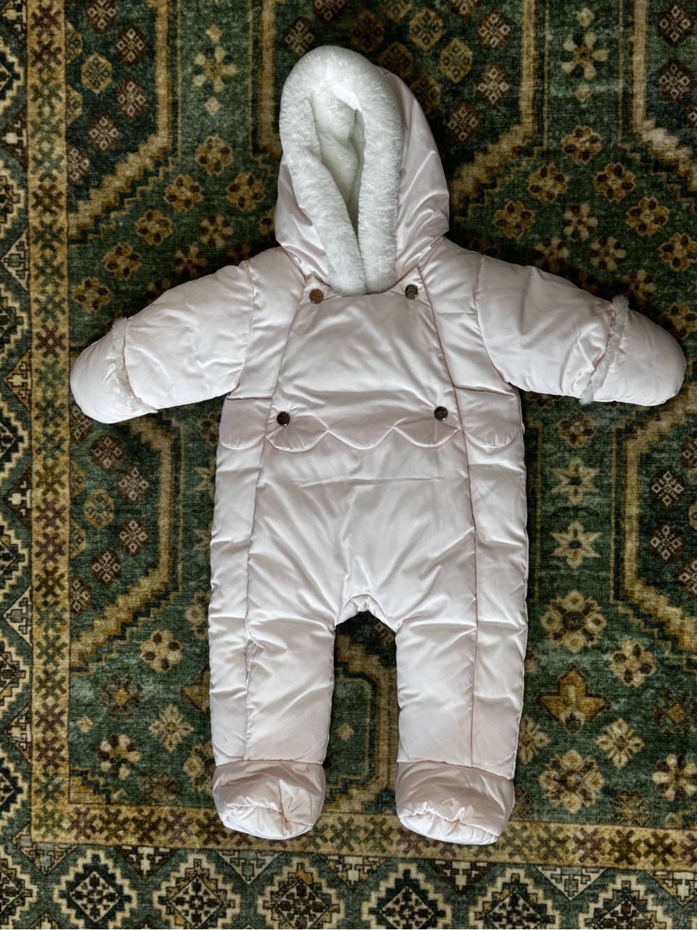 Jacadi Infant Puffer Snowsuit - Light Pink Hooded One-Piece